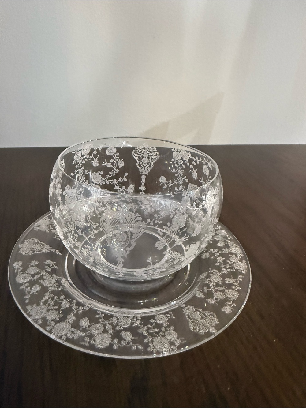 Vintage Cambridge Glass Rose Point Mayonnaise Bowl & Underplate Set